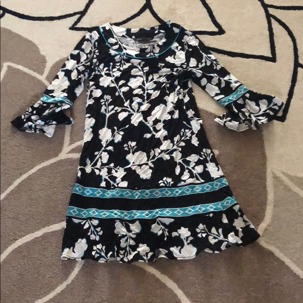 New BCBG Black White Blue Floral Dress XS